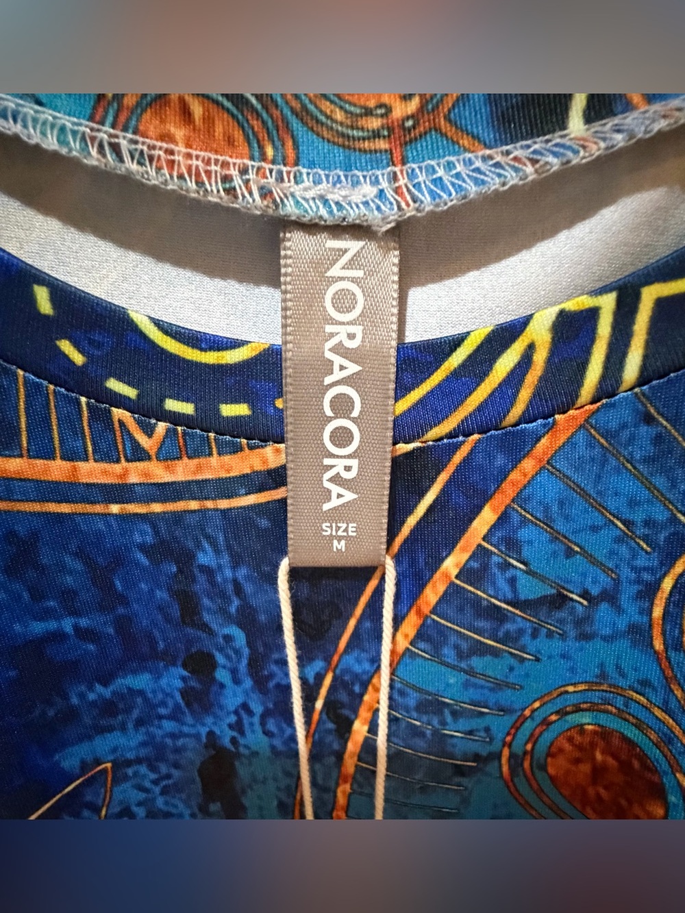 NWT Noracora Crew Neck Stretchy Jersey Floral Mandala  T Shirt Top  - Blue - M - Picture 3 of 8